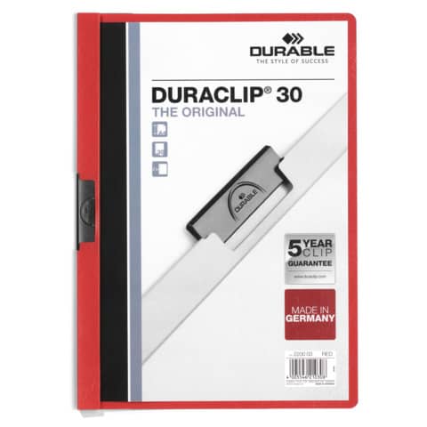 Cartellina con clip Durable DURACLIP® A4 - dorso 3 mm - capacità 30 fogli rosso - 220003